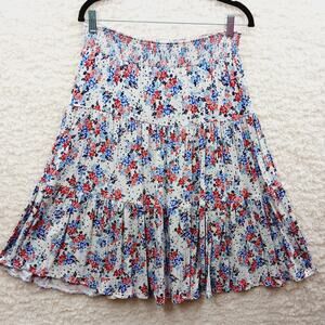 Skirt Midi St Johns Bay Blue Tiered Floral Smocked Bloomcore Cottagecore Size M